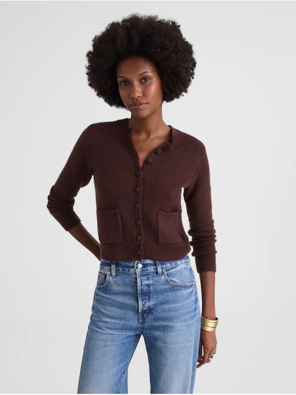 Madewell Dark Brown Button-Front Pocket Cardigan